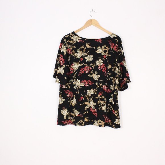 *Lily Morgan Black Floral Button Up Blouse, Size 1X - Picture 5 of 5